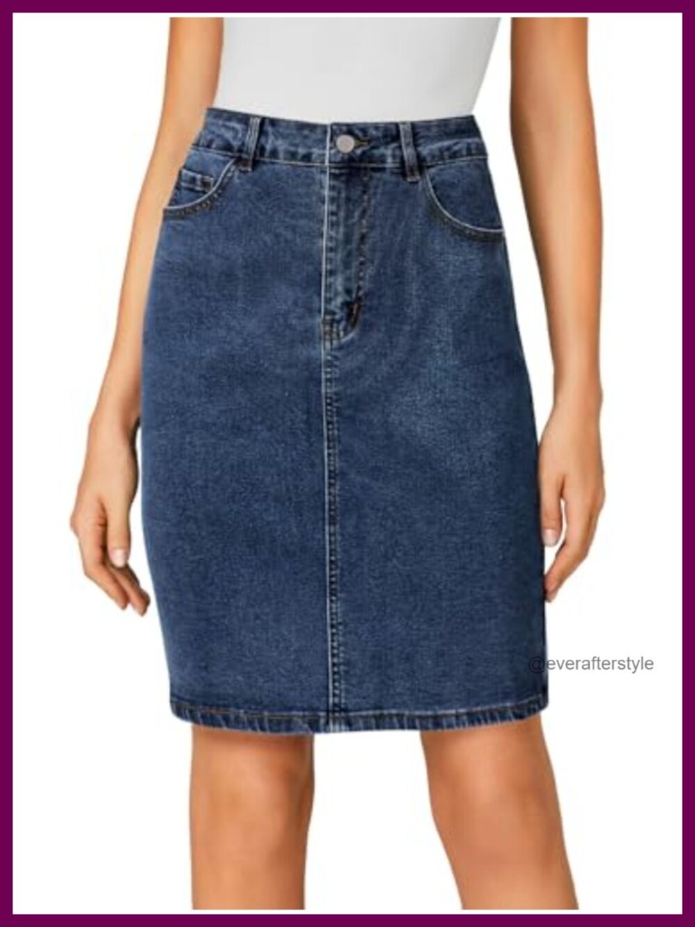 High Waist Bodycon Midi Denim Skirt Ultra Stretch Zip Up Pockets